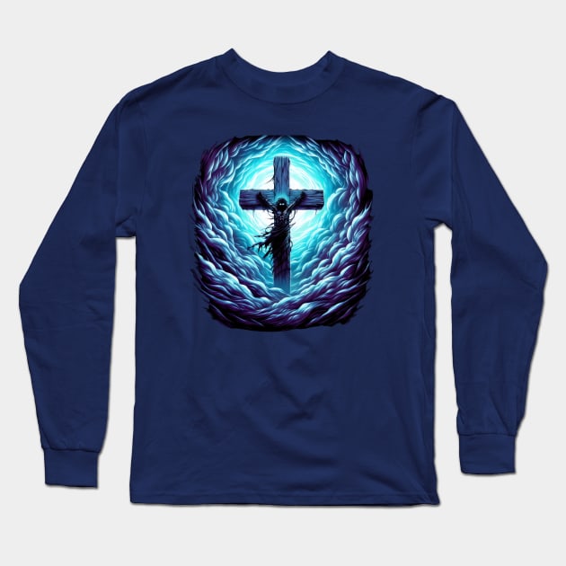 Divine Mercy: Jesus on the Cross Surreal Spiritual Artwork Long Sleeve T-Shirt by Reformed Fire